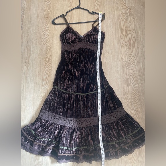 Brown Velour Midi Dress XS S Whimsigoth Lagenlook Fairycore - Picture 11 of 16